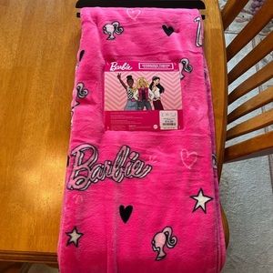 BARBIE Hot Pink Silhouette Hearts Stars Throw Blanket